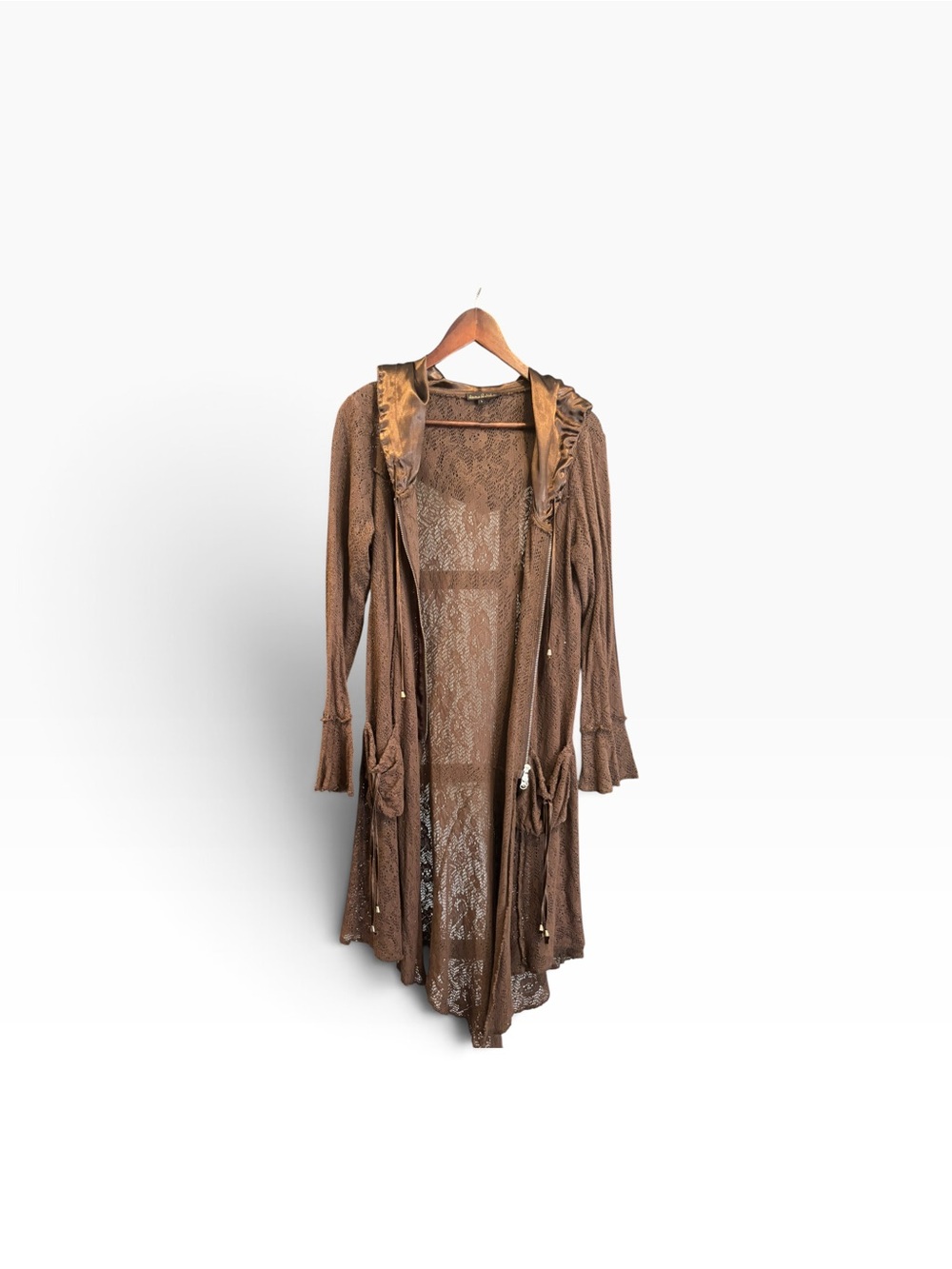 Brown Lace Longline Women's Robe Cardigan